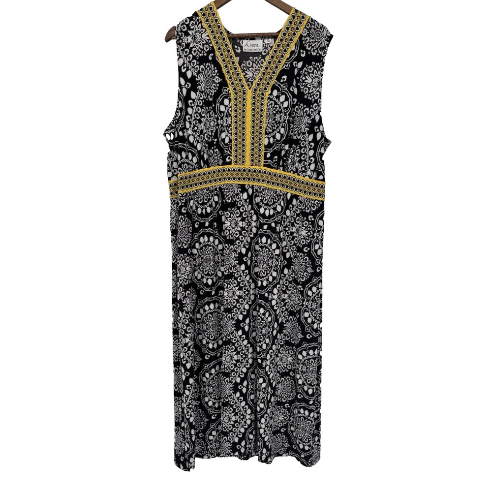 Linea by Louis Dell'Olio Dress 2x black yellow geometric print Maxi stretch boho